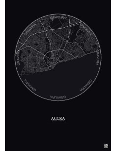 Accra City Map Poster 10km | Gravura – Dark background