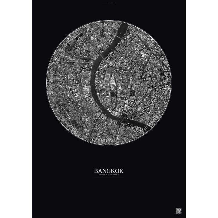 Bangkok Satellite View Poster 2.5km B&W | Gravura – Dark background