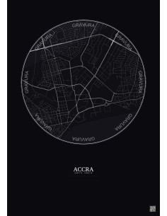 Accra City Map Poster 2.5km | Gravura – Dark background