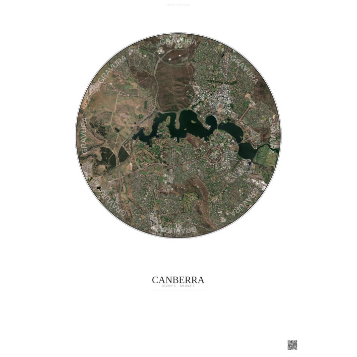 Affiche Canberra – Poster vue satellite 6km Couleur | Gravura – Fond clair
