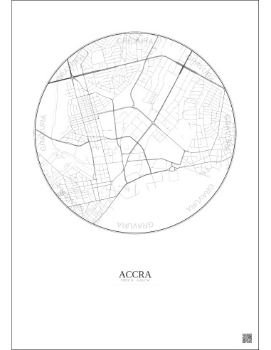 Accra City Map Poster 2.5km | Gravura – Light background