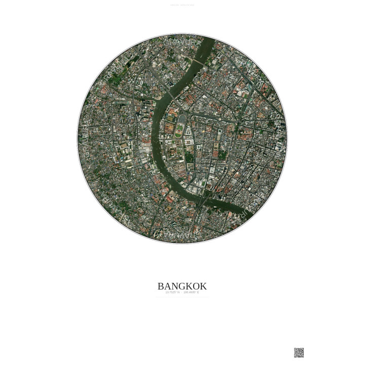 Affiche Bangkok – Poster vue satellite 2.5km Couleur | Gravura – Fond clair