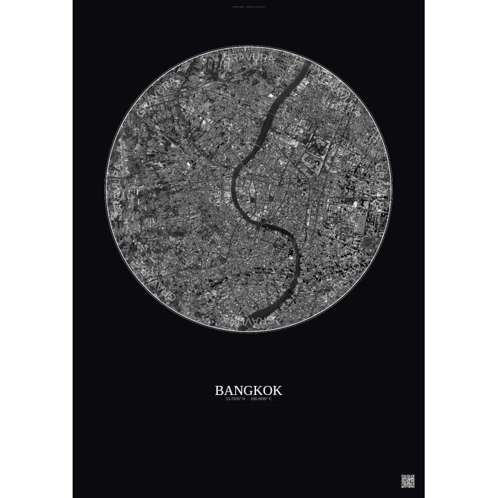 Bangkok Satellite View Poster 6km B&W | Gravura – Dark background