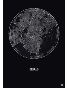 Athens City Map Poster 10km | Gravura – Dark background