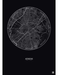 Athens City Map Poster 6km | Gravura – Dark background