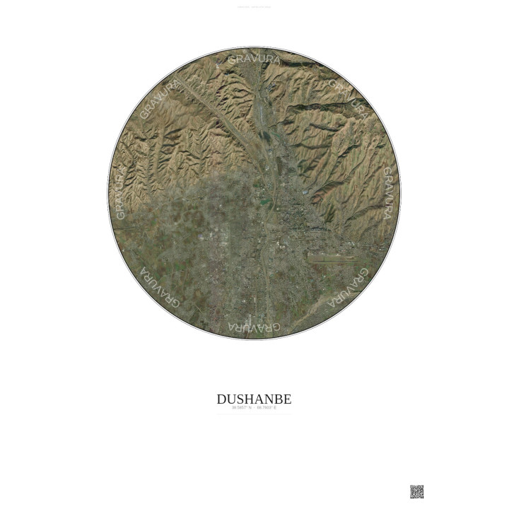 Dushanbe Satellite View Poster 10km Color | Gravura – Light background