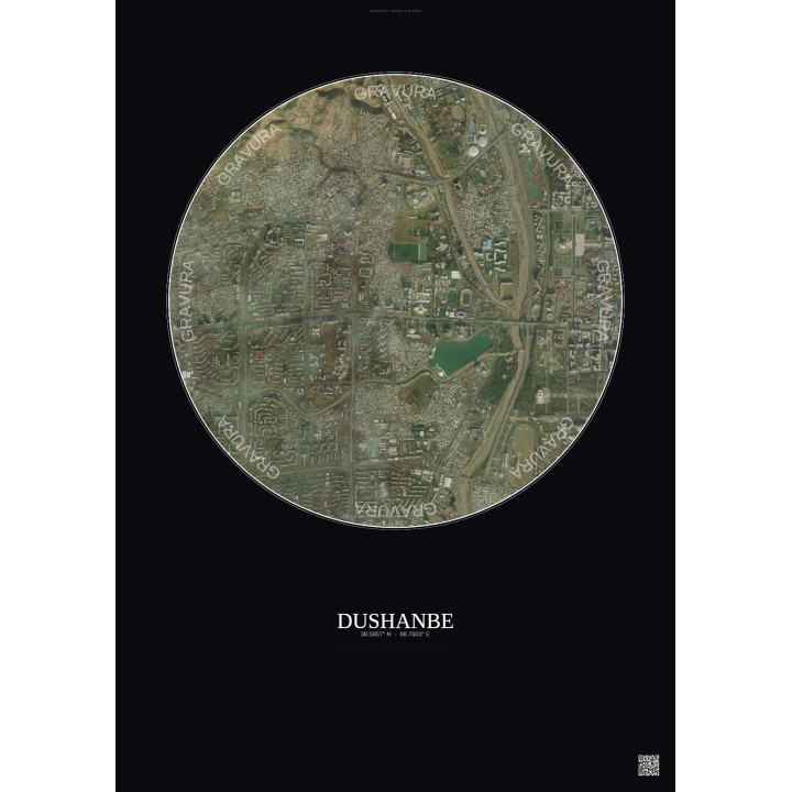 Dushanbe Satellite View Poster 2.5km Color | Gravura – Dark background