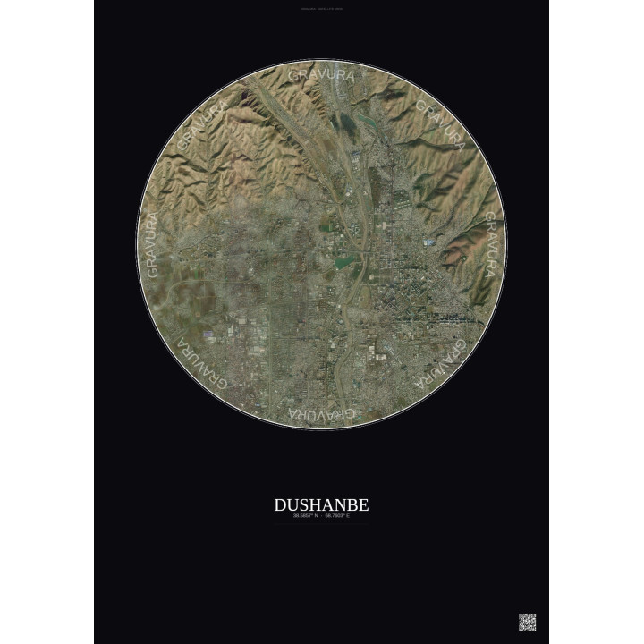 Dushanbe Satellite View Poster 6km Color | Gravura – Dark background
