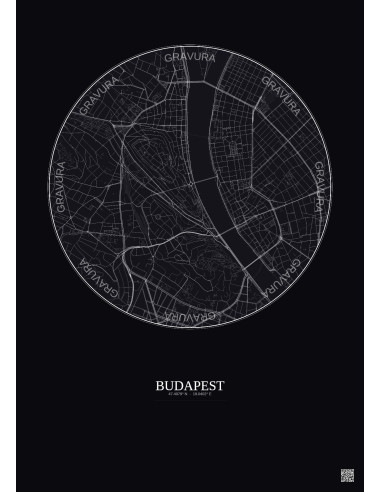 Budapest City Map Poster 2.5km | Gravura – Dark background