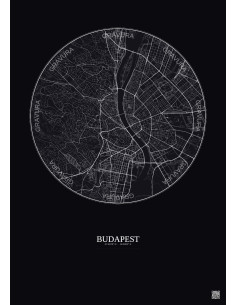 Budapest City Map Poster 6km | Gravura – Dark background