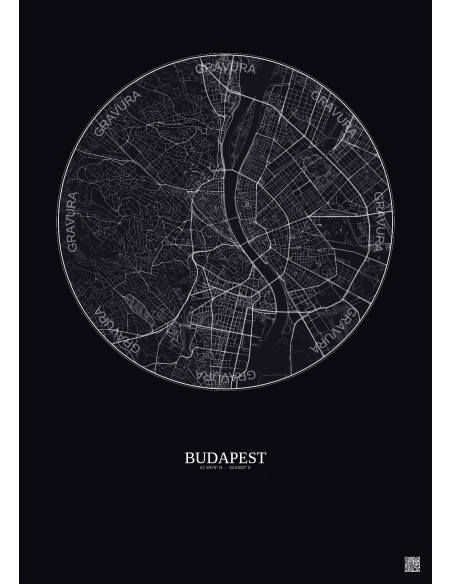 Budapest City Map Poster 6km | Gravura – Dark background