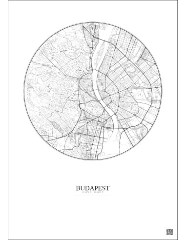 Budapest City Map Poster 6km | Gravura – Light background