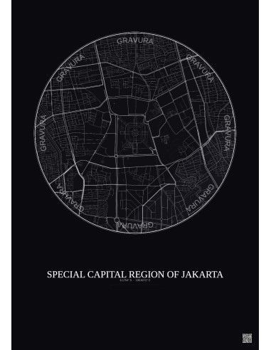 Affiche Special Capital Region Of Jakarta – Poster carte de ville 2.5km | Gravura – Fond foncé