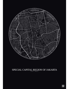 Affiche Special Capital Region Of Jakarta – Poster carte de ville 6km | Gravura – Fond foncé