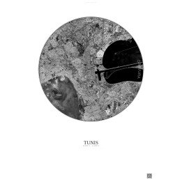 Affiche Tunis – Poster vue satellite 6km N&B | Gravura – Fond clair