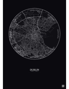 Affiche Dublin – Poster carte de ville 10km | Gravura – Fond foncé