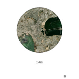 Affiche Tunis – Poster vue satellite 6km Couleur | Gravura – Fond clair