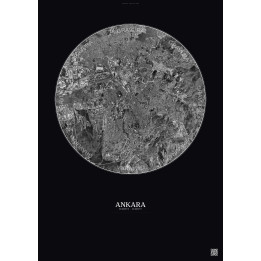 Affiche Ankara – Poster vue satellite 10km N&B | Gravura – Fond foncé