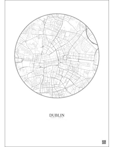 Affiche Dublin – Poster carte de ville 2.5km | Gravura – Fond clair