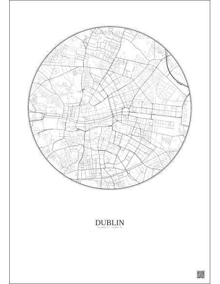 Affiche Dublin – Poster carte de ville 2.5km | Gravura – Fond clair