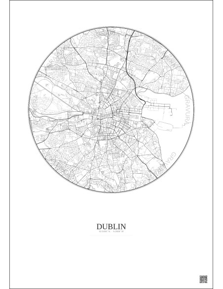 Affiche Dublin – Poster carte de ville 6km | Gravura – Fond clair