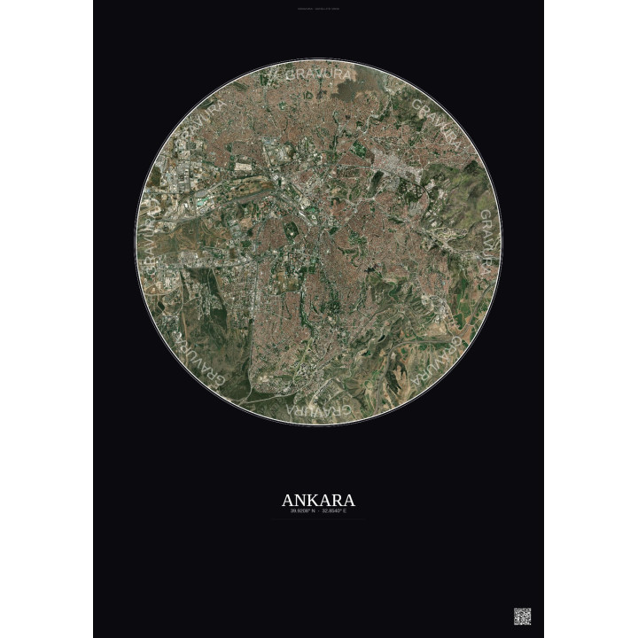 Affiche Ankara – Poster vue satellite 10km Couleur | Gravura – Fond foncé