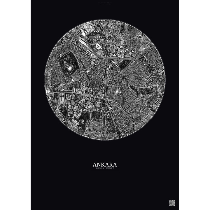 Ankara Satellite View Poster 2.5km B&W | Gravura – Dark background