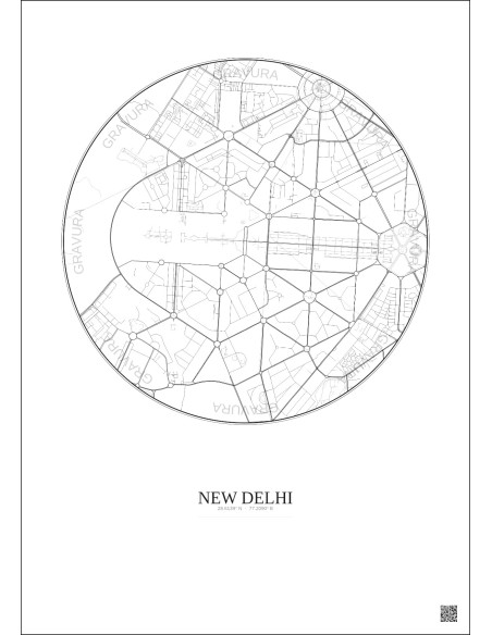 Affiche New Delhi – Poster carte de ville 2.5km | Gravura – Fond clair