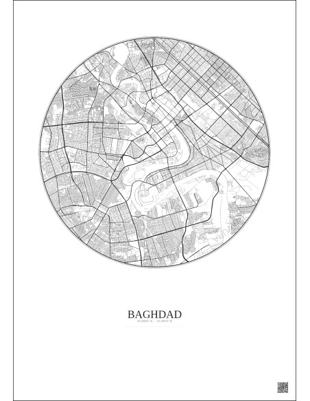 Affiche Baghdad – Poster carte de ville 10km | Gravura – Fond clair