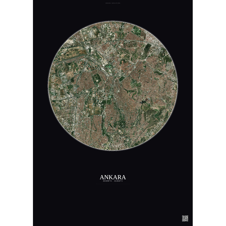 Affiche Ankara – Poster vue satellite 6km Couleur | Gravura – Fond foncé