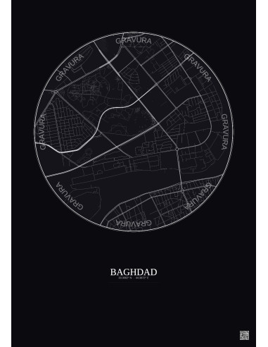 Affiche Baghdad – Poster carte de ville 2.5km | Gravura – Fond foncé