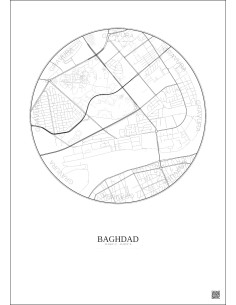 Affiche Baghdad – Poster carte de ville 2.5km | Gravura – Fond clair