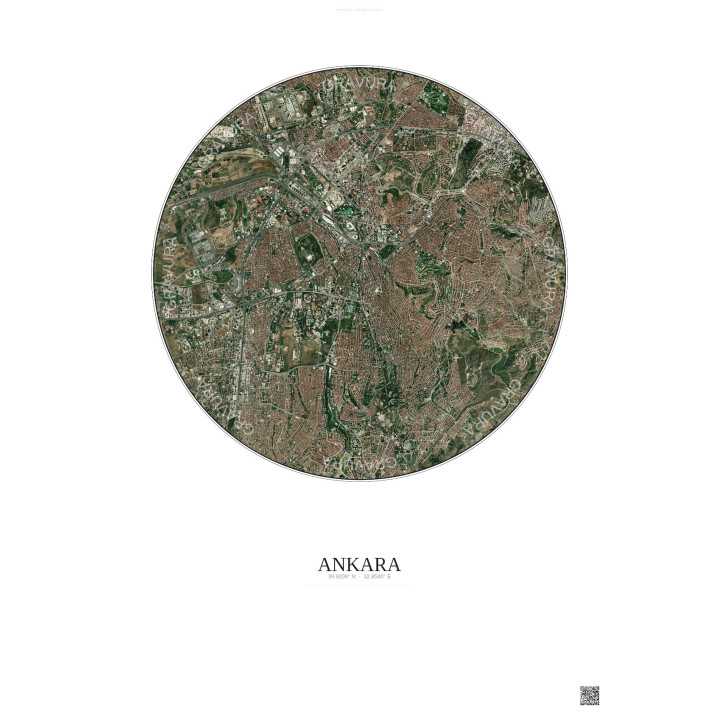 Affiche Ankara – Poster vue satellite 6km Couleur | Gravura – Fond clair