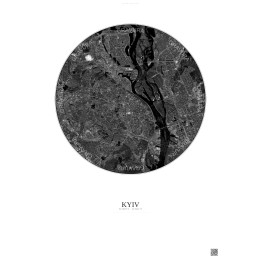 Affiche Kyiv – Poster vue satellite 10km N&B | Gravura – Fond clair