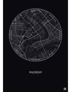 Affiche Baghdad – Poster carte de ville 6km | Gravura – Fond foncé