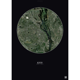 Affiche Kyiv – Poster vue satellite 10km Couleur | Gravura – Fond foncé