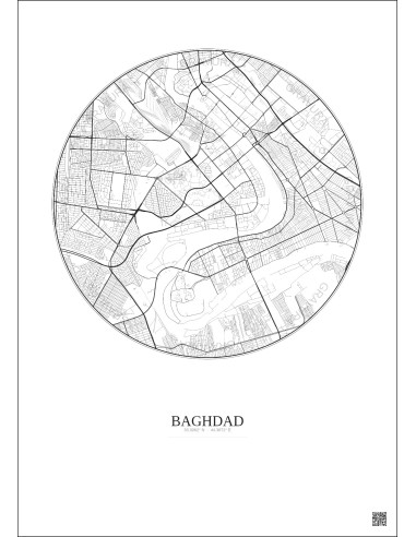 Affiche Baghdad – Poster carte de ville 6km | Gravura – Fond clair