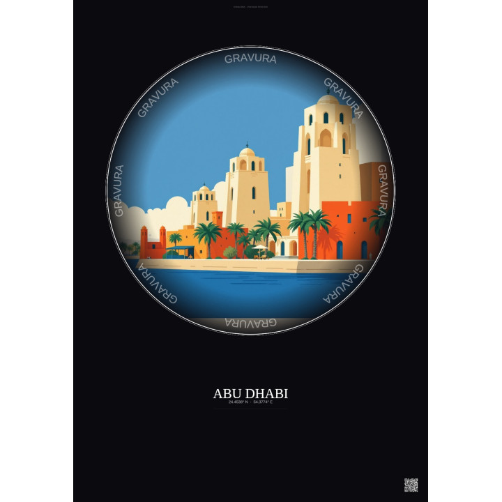 Abu Dhabi Vintage Travel Poster – Abu Dhabi | Gravura – Dark background