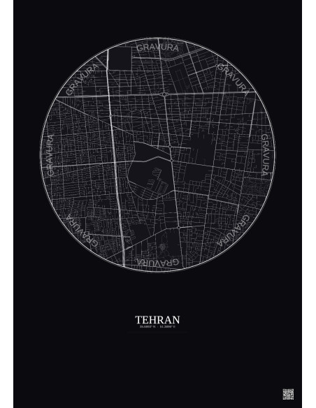 Tehran City Map Poster 2.5km | Gravura – Dark background