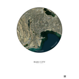 Affiche Baku City – Poster vue satellite 10km Couleur | Gravura – Fond clair