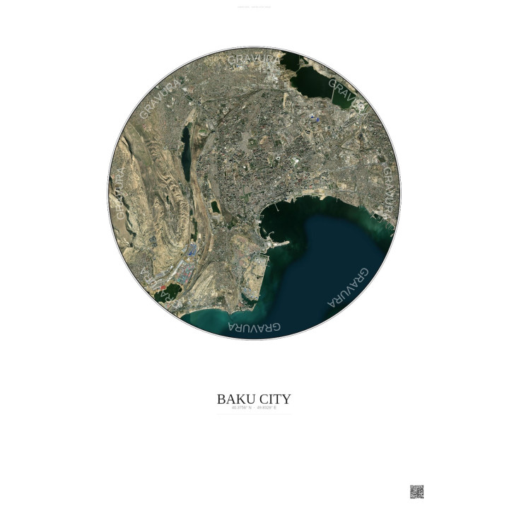 Affiche Baku City – Poster vue satellite 10km Couleur | Gravura – Fond clair