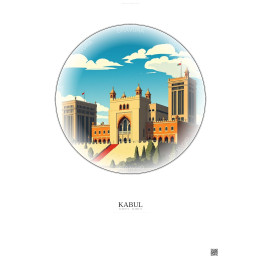 Affiche Kabul – Poster illustration vintage – Darul Aman Palace | Gravura – Fond clair