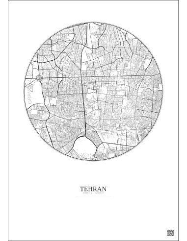 Affiche Tehran – Poster carte de ville 6km | Gravura – Fond clair