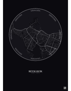 Reykjavik City Map Poster 2.5km | Gravura – Dark background