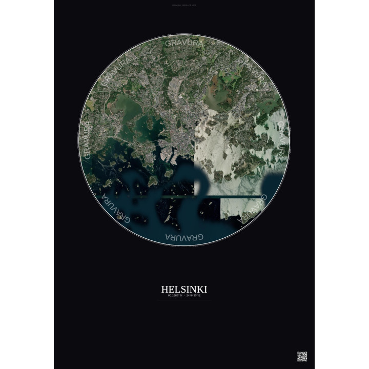 Affiche Helsinki – Poster vue satellite 10km Couleur | Gravura – Fond foncé