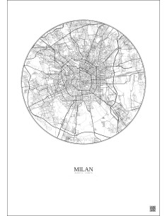 Affiche Milan – Poster carte de ville 10km | Gravura – Fond clair