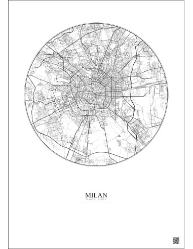 Affiche Milan – Poster carte de ville 10km | Gravura – Fond clair