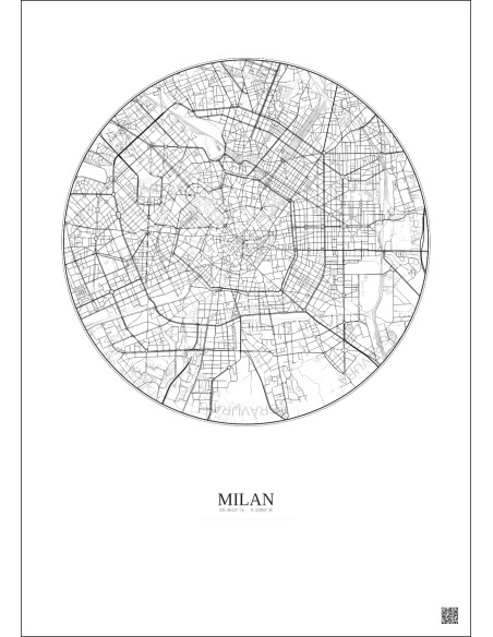 Affiche Milan – Poster carte de ville 5km | Gravura – Fond clair