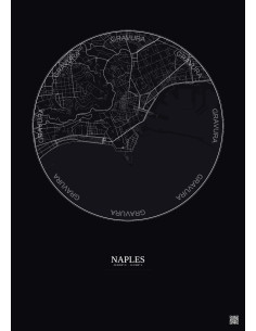 Affiche Naples – Poster carte de ville 2.5km | Gravura – Fond foncé
