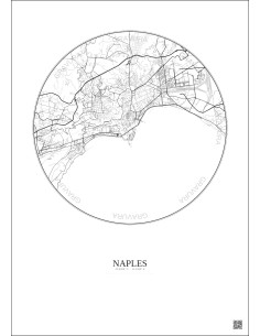 Affiche Naples – Poster carte de ville 5km | Gravura – Fond clair